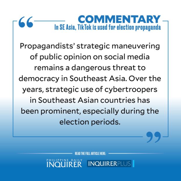 Quote card for Commentary. STORY: In SE Asia, TikTok is used for election propaganda