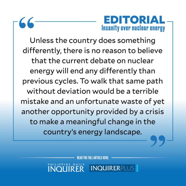 Quote card for Editorial: Insanity over nuclear energy