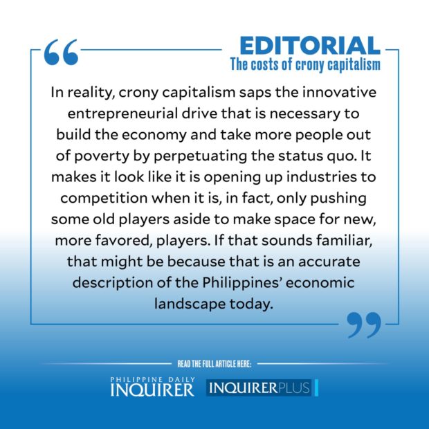 Quote card for Editorial: The costs of crony capitalism