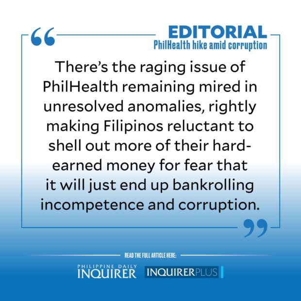 Quote card for Editorial: PhilHealth hike amid corruption