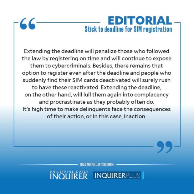 QUOTE CARD FOR EDITORIAL: Stick to deadline for SIM registration