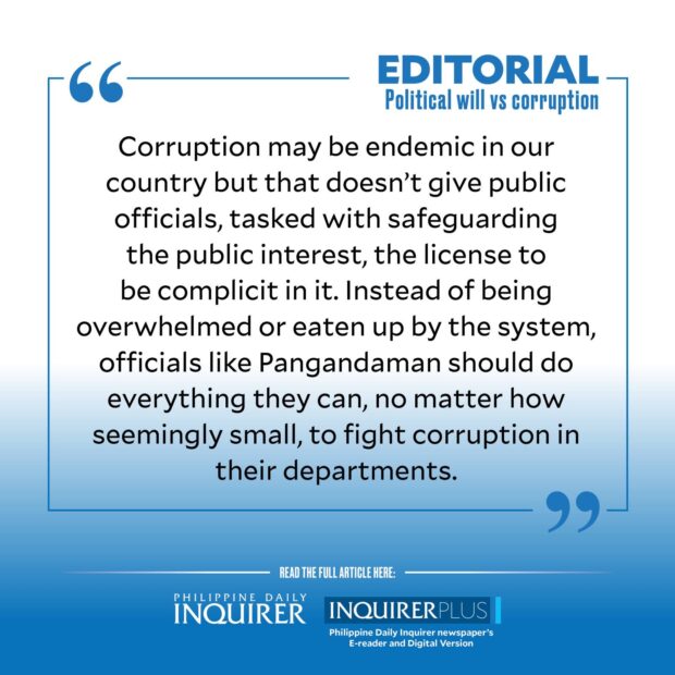 Quote card for Editorial: Political will vs corruption