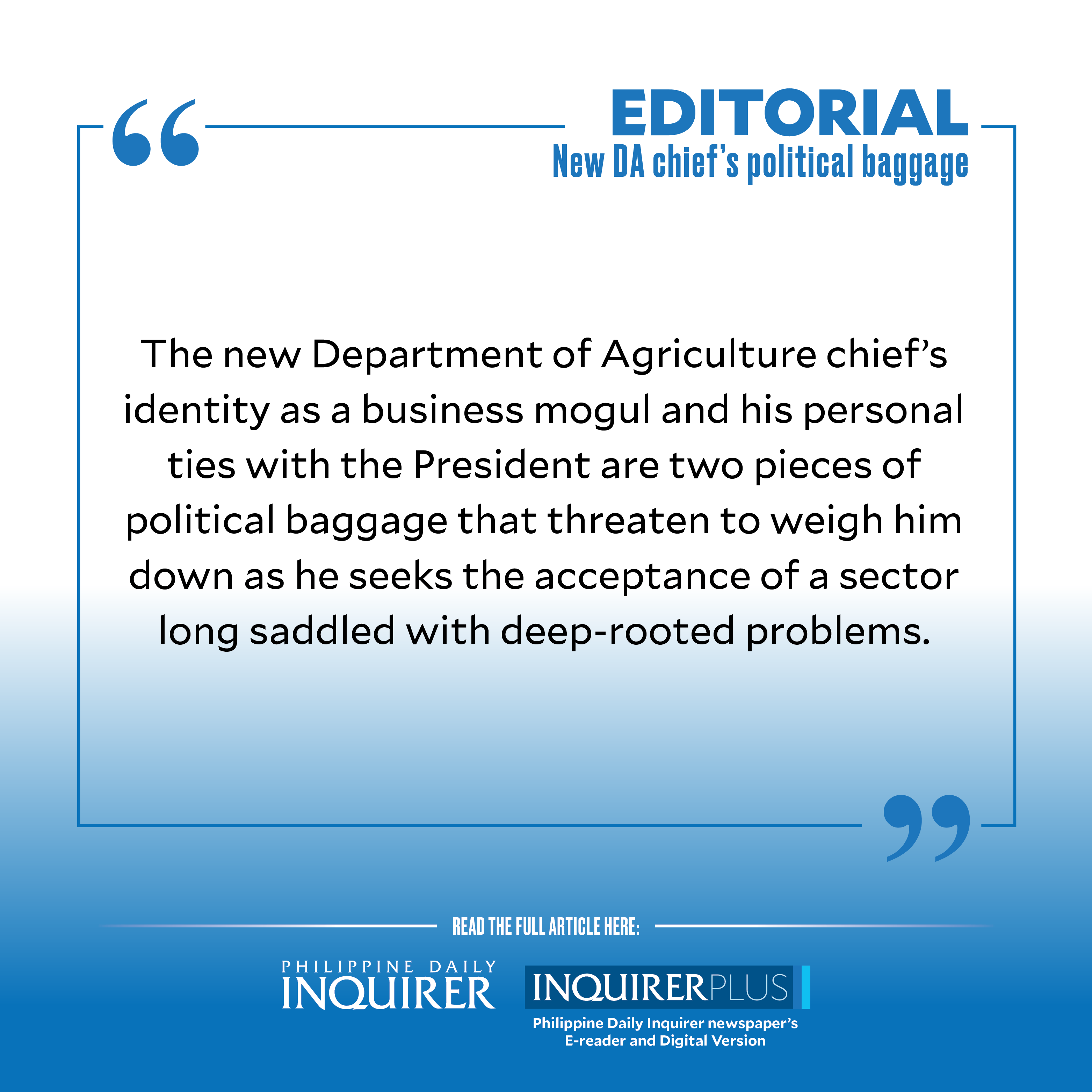 QUOTE CARD FOR EDITORIAL: New DA chief’s political baggage