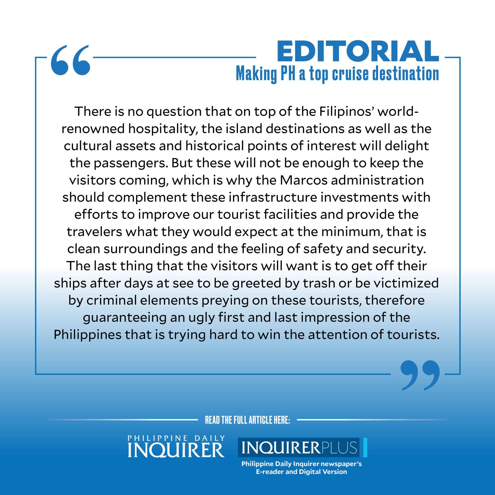 Quote card for Editorial: Making PH a top cruise destination